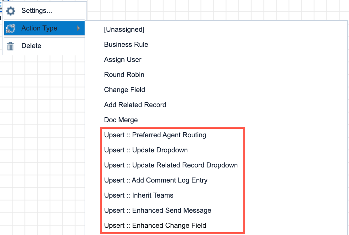 Upsert® BPM Essentials Custom Action List