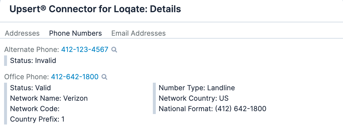 Upsert® Connector for Loqate Phone Details