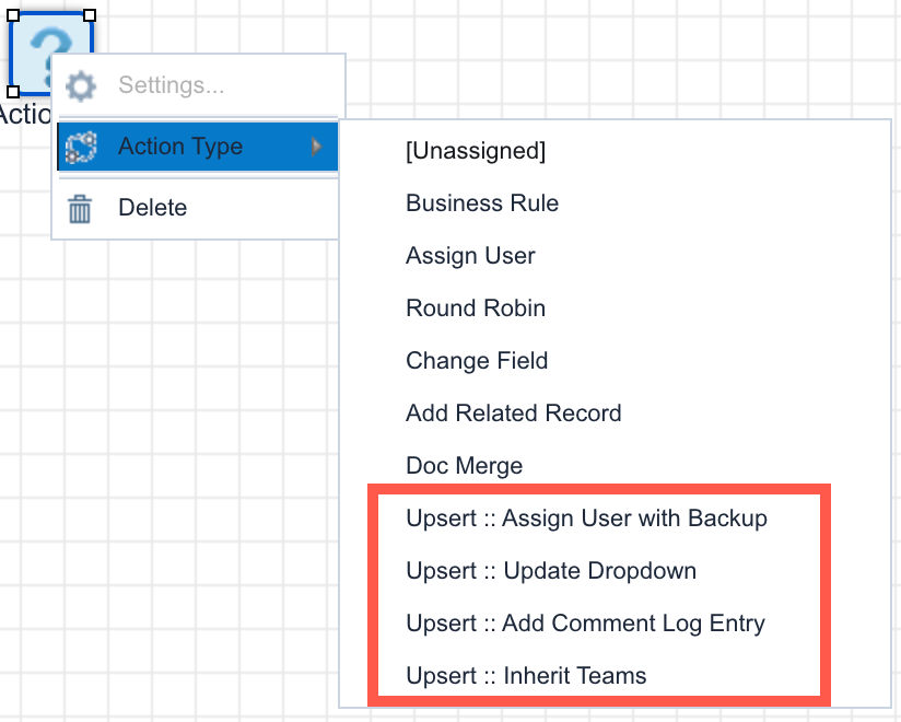 Upsert® BPM Essentials Custom Action List